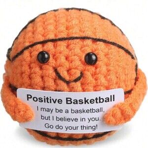 Positive Basketball Emotional Support Crochet Plush Doll w/ Quote Card